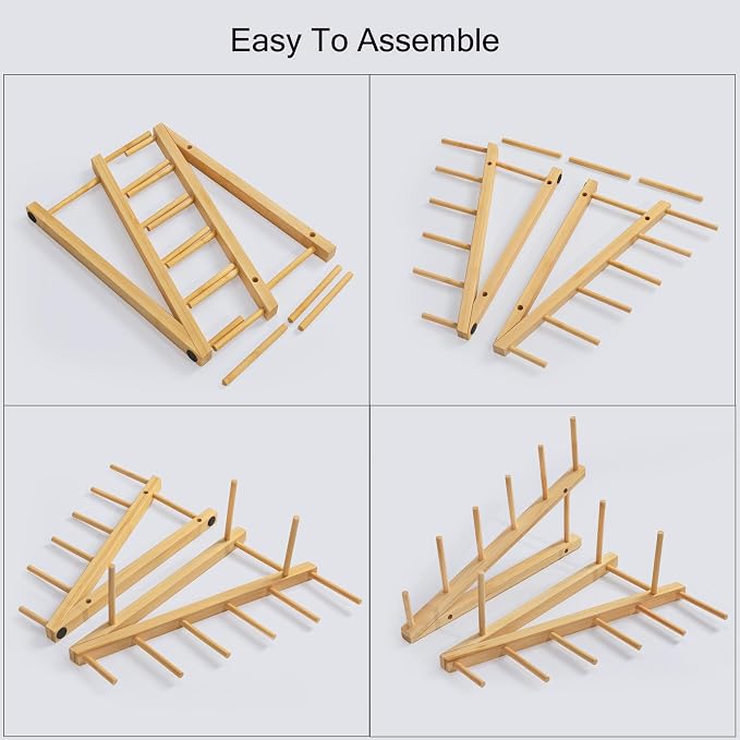 HBlife Bamboo Wooden Dish Drying Rack, 2 PCS Plate/Dish/Book/File/Bowl/Cup/Cutting Board/Pot Lid Organizer for Kitchen Counter, Office, Display Cabinet