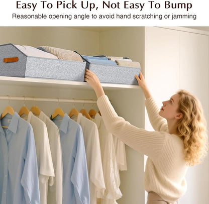 Homsorout Closet Organizers and Storage Bins - 4 Pack Collapsible Divided Trapezoidal Cube Storage Bins Baskets with Orange Handle for Organizing Clothes Blankets, Toys, Books, Towels(Ant Gray)