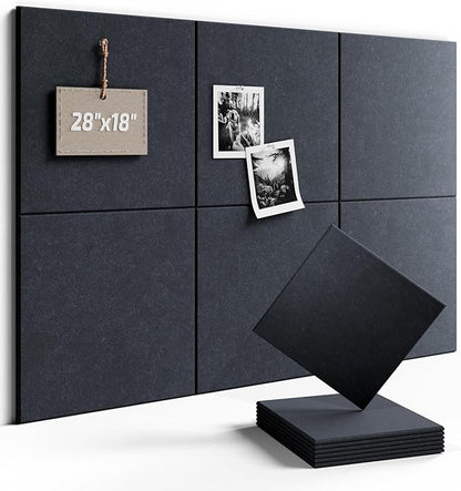 Fluxynara Felt Bulletin Board Tiles -28"x18" Cork Board Alternative for Office Decor, Push Pin Board Wall Organizer 6-Pack - Deep Charcoal Blue