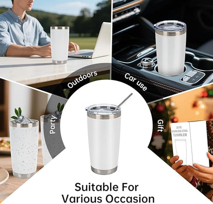 IEOVIEE 32 Pack, 20oz Stainless Steel Bulk Tumblers with Lids and Straws, Double Wall Insulated Travel Coffee Mug, Durable Powder Coated Tumbler Bulk Cup for Cold and Hot Drinks(White)