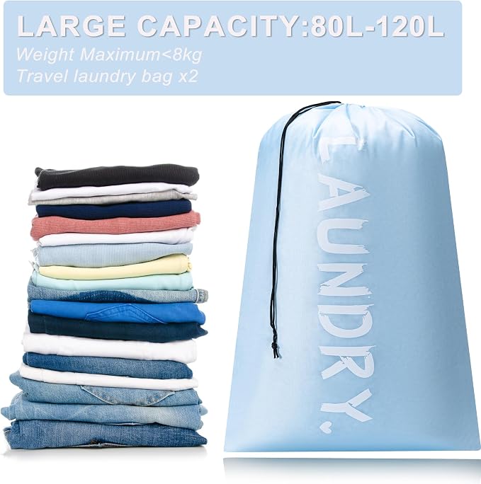 4 Pack XL Travel Laundry Bag, Machine Washable Dirty Clothes Organizer with Drawstring,Large Enough to Hold 4 Loads of Laundry, Easy Fit a Laundry Hamper or Basket Travel Essentials 24" x 36"