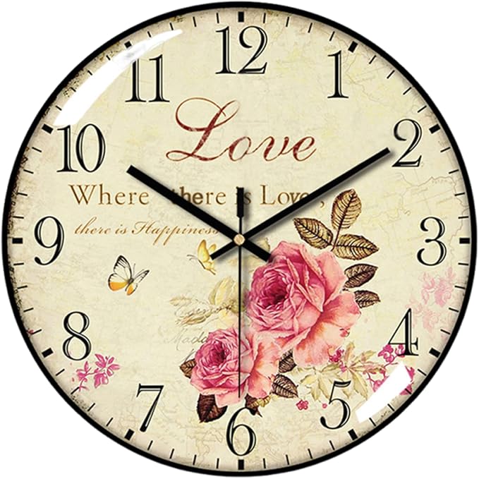 Decorative Wall Clocks Batterys Operated, Retro Wall Clock with Glass Dial, 12-Inch Dial with Roman Numerals, Silent and No Ticking, Suitable for Living Room, Bedroom, Dining Area, Workspace