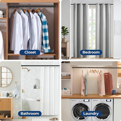 Mavivegue Closet Rod, 17 to 99 Inch Adjustable Closet Rods for Hanging Clothes, Heavy Duty Tension Rod, Black Curtain Rod, for Closet, Wardrobes, Bathroom, Laundry