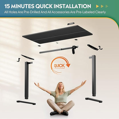 DEVAISE 48 Inch Electric Standing Desk, 3 Adjustable Height Stand up Desk for Home Office, Ergonomic Sit to Stand Desk with LED Touchscreen, Headphone Hook, 3 Memory Preset Computer Desk (Black)
