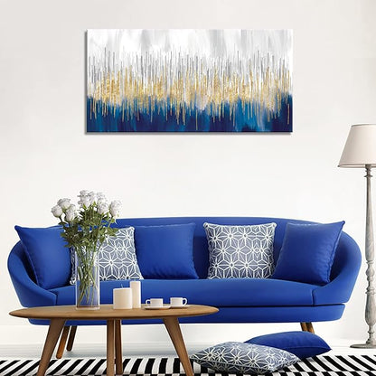 XXMWallArt FC3162 Abstract Wall Art Gold and Blue Canvas painting Artwork Painting Print for Living Room Bedroom Kitchen Home and Office Wall Decor
