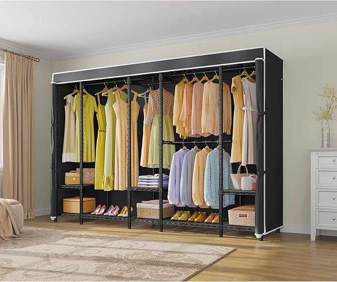 VIPEK V50C Black Portable Closet Rack with Black Cover, Large Freestanding Wardrobe Closet Heavy Duty Clothes Rack Sturdy Clothing Rack for Hanging Clothes, Max Load 1300lbs