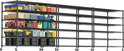 PrimeZone 6 Tier 80.7" H x 55.5" W x 24" D Wire Shelving with Wheels 3600lbs NSF Certified Storage Shelves Heavy Duty Metal Shelf Adjustable Rolling Rack Commercial Garage Restaurant Warehouse 3pcs