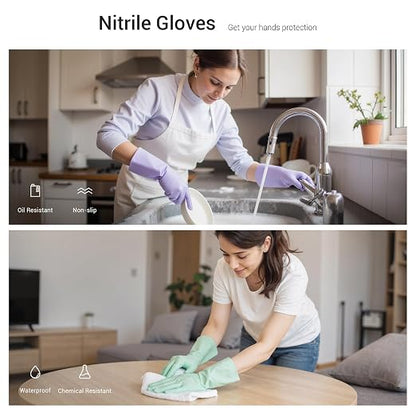 ThxToms 4 Pairs Nitrile Cleaning Gloves, Latex free Reusable Dishwashing Gloves for Women, Kitchen and Bathroom Cleaning, Non-Slip &Flexible, 10 Mil, Colorful, S