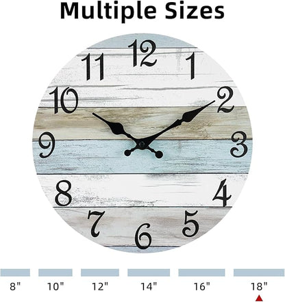 CHYLIN Wall Clock - 18 Inch Silent Non Ticking Wall Clocks Battery Operated, Wooden Rustic Farmhouse Larger Clock Decorative for Living Room, Kitchen (Blue)