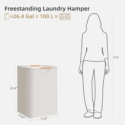 STORAGE MANIAC 2-Pack Large Laundry Hamper, 80L (21.1 Gal) Collapsible Laundry Basket with Bamboo Handles, Freestanding Waterproof Clothes Hamper for Laundry Room, Bedroom, Dorm, Towels, Beige