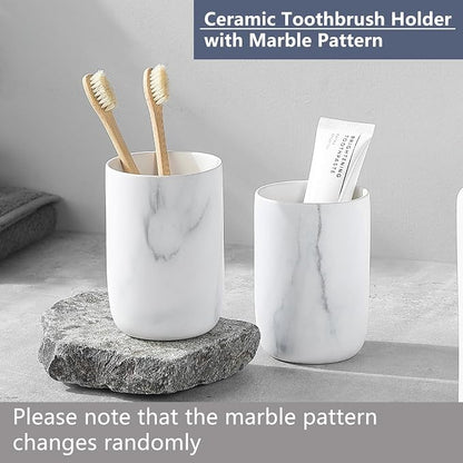 Marble Toothbrush Holders for Bathrooms - 1 Cups Ceramic Toothbrush Toothpaste Holders, White Marble Bathroom Tumbler Cups Reusable Toothbrush Mouthwash Cup, Bathroom Counter Organizer.