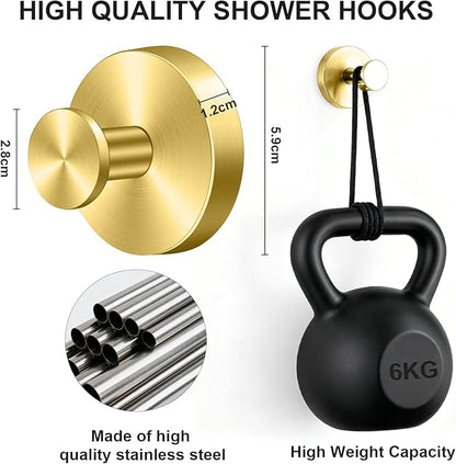 Herda Suction Cup Hooks Heavy Duty Wreath Hangers for Front Door, Stainless Steel Suction Cup Hooks for Shower, Glass, Windows, Walls Waterproof Drill-Free Towel Hooks, Holds Up to 15 Lbs-4 Pack, Gold