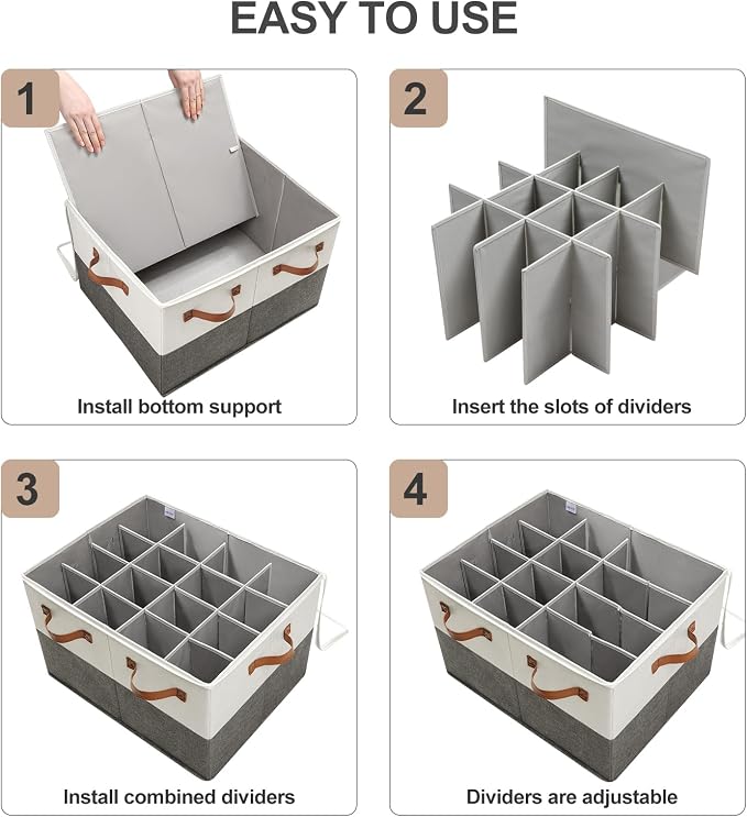 TOPIA HOME Shoe Organizer for Closet, Foldable Shoe Box with Adjustable Dividers and Clear Cover, Space Saving Shoe Storage Organizer Cabinet with Reinforced Handles, Fits 16 Pairs TP09WG