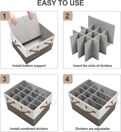 TOPIA HOME Shoe Organizer for Closet, Foldable Shoe Box with Adjustable Dividers and Clear Cover, Space Saving Shoe Storage Organizer Cabinet with Reinforced Handles, Fits 16 Pairs TP09WG