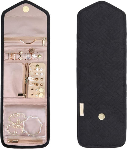 BAGSMART Travel Jewelry Organizer Case Foldable Jewelry Roll for Journey Rings, Necklaces, Earrings, Bracelets, Mini, Black