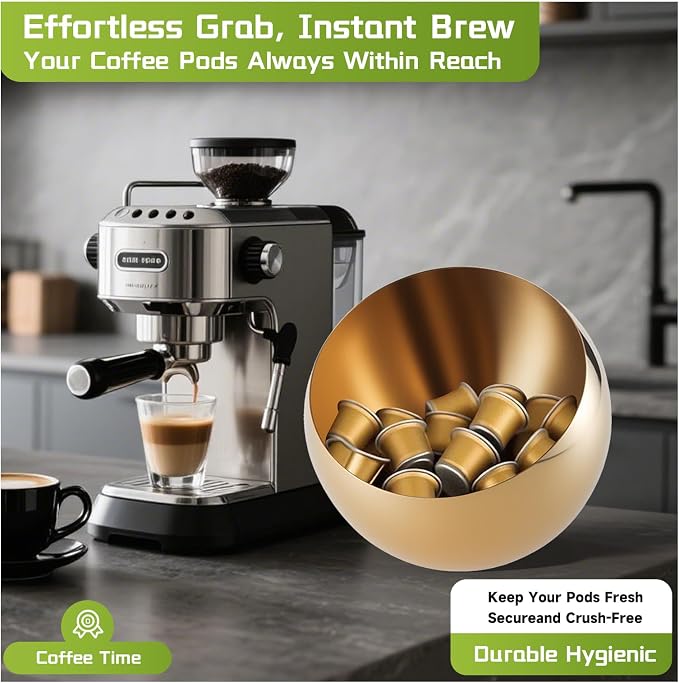 Large Capacity Coffee Pod Holder – Stainless Steel Pod Organizer and Holder | Stylish Coffee Bar Accessories & Countertop Storage (2-Pack Gold, M+L)