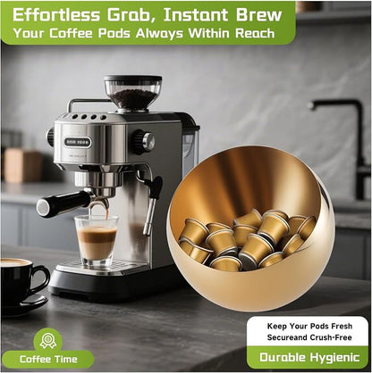 Large Capacity Coffee Pod Holder – Stainless Steel Pod Organizer and Holder | Stylish Coffee Bar Accessories & Countertop Storage (2-Pack Gold, M+L)