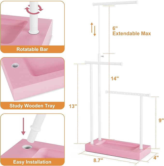 SRIWATANA Jewelry Organizer Stand, Extra Tall Necklace Holder Jewelry Holder, Gift Idea (Pink & White)