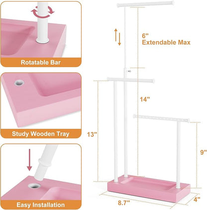 SRIWATANA Jewelry Organizer Stand, Extra Tall Necklace Holder Jewelry Holder, Gift Idea (Pink & White)