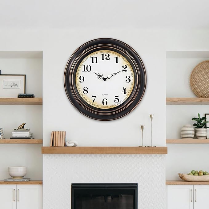 18 Inch Retro Large Wall Clock for Living Room Decor,Silent Vintage Wall Clocks Battery Operated for Farmhouse Office Wall Decor(Bronze)