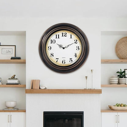 18 Inch Retro Large Wall Clock for Living Room Decor,Silent Vintage Wall Clocks Battery Operated for Farmhouse Office Wall Decor(Bronze)