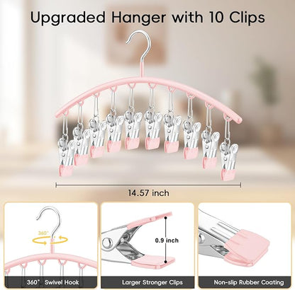TomCare 360° Swivel 2 Pack Tank Top Hanger and 2 Pack Leggings Organizers Space Saving Sport Bras Organizer Metal Yoga Pants Hangers with 20 Clips Hanging Closet Organizers and Storage, Pink
