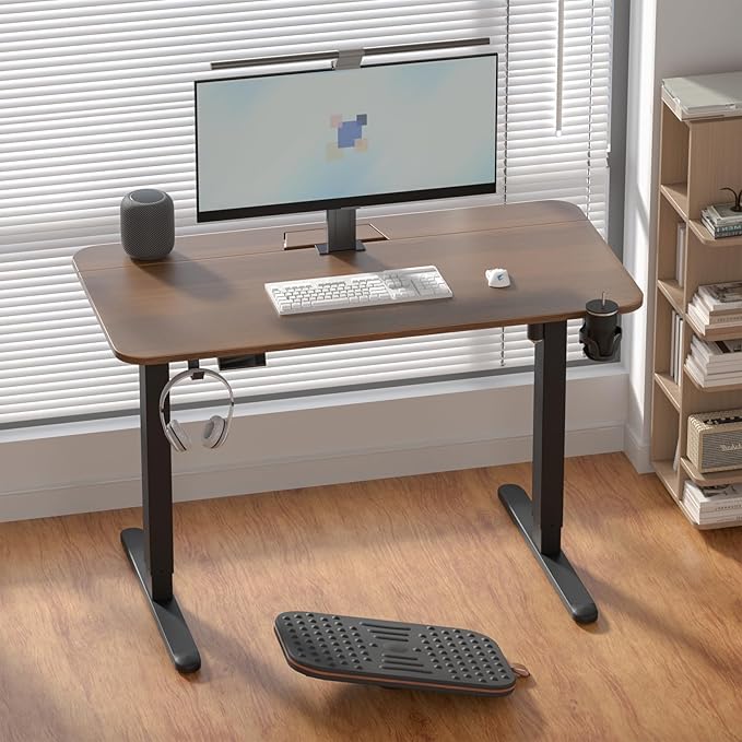 Electric Standing Desk with Cable Management Tray,55x24 Inch Adjustable Height Sit Stand Desk,with Memory Presets & Anti-Collision Computer Desk,for Office,Home,Walnut Top&Black Frame