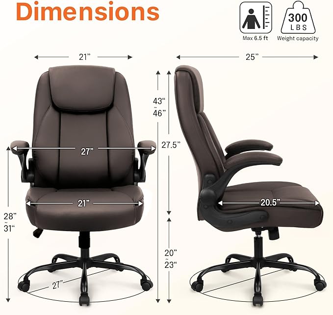 NEO CHAIR Ergonomic Office Desk Gaming Computer Chair Executive High Back Support Flip-up Arms Adjustable Height Swivel Rolling Wheels Comfy PU Leather for Home (Brown)