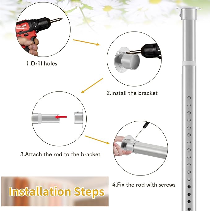 Closet Rod, 17 to 110 Inch Stainless Steel Adjustable Closet Rod,1.3 Inch Diameter Heavy Duty Closet Rods for Hanging Clothes,Silver Closet Poles for Wardrobes