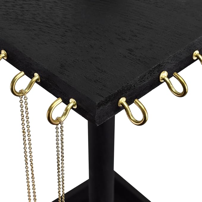 Ikee Design 2 Pcs Set Wooden Rotating Jewelry Display Stand Tower for Shows,Jewelry Organizer for Necklace and Bracelet, Rotating Necklace and Bracelet Holder Organizer, Black Color