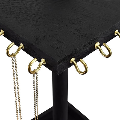 Ikee Design Wooden Rotating Jewelry Organizer, Jewelry Display Tower for Necklace & Bracelet, Rotating Necklace Holder Organizer, Jewelry Stand for Shows, Black Color, 7.88 W x 7.88 D x 16 H in