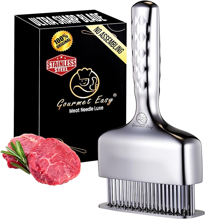Meat Tenderizer Tool, Stainless Steel Blade Tenderizer for Meat – Extra Long Handle, Rustproof One-Piece Meat Tenderizer Mallet & Hammer, Steak Cooking Accessories, No Assembly Needed, 5-Year Warranty