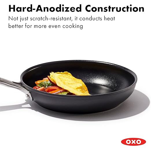 OXO Enhanced 8" Frying Pan Skillet, PFAS-Free Ceramic Nonstick, Durable Hard Anodized Cookware, Scratch Resistant, Stainless Steel Handle, Good Grips, Dishwasher Safe, Oven safe, Black