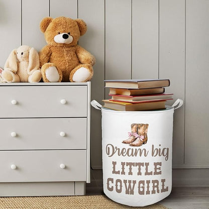 Cowgirl Nursery Laundry Basket, Toybox for Girls Room, Western Baby Cowgirl Laundry Basket Hamper Waterproof Collapsible Clothes Toys Storage Bin Organizer for Kids Room Playroom Bathroom
