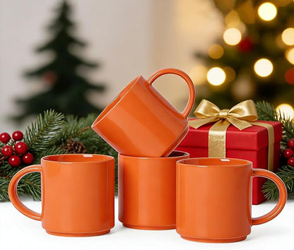 Coffee Mugs Set of 4, Stoneware Coffee Cups with Comfortable Handle, 16oz Ceramic Mugs for Kitchen & Office, Dishwasher & Microwave Safe - Orange