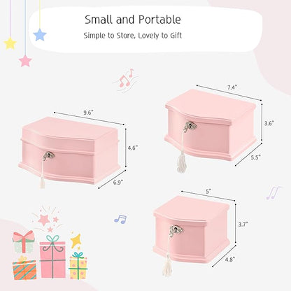 Wooden Musical Jewelry Box for girls with Mirror and Key Lock, Gift for Kids on Birthdays and Holidays (Pink, Small) (White, Medium)