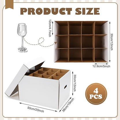 4 Pack Wine Glass Moving Boxes Kitchen Moving Boxes with Handle Kitchen Kit with Lid for Dish Glassware(White,20 x 15 x 12 Inches)