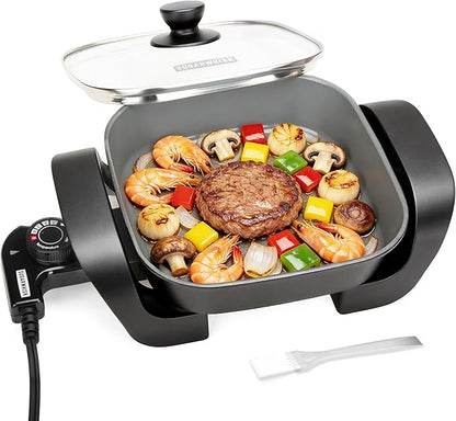 8-inch Ceramic Coated Electric Skillet with Lid, Non Stick Skillet Griddle Pan Electric, Rapid Heat Up, 650W, Breakfast Skillet, Kitchen Appliances for Cooking, Graphite