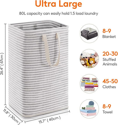 Lifewit 1 Pack Laundry Hamper Large Collapsible Laundry Baskets, Freestanding Waterproof Clothes Hamper with Easy Carry Handles in Laundry Room Bedroom Bathroom College Dorm, Grey, 80L