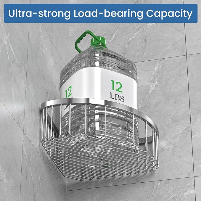 Shower Basket Brushed Stainless Shower Corner Shelf, 304 Caddy Stainless Steel Rustproof, Organizer Wall Mounted Basket(Includes Screws)