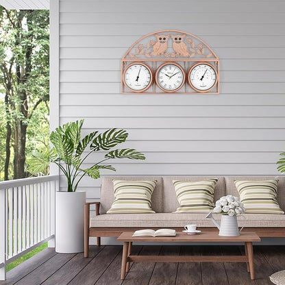26Inch Large Outdoor Clock,Waterproof Wall Clock with Thermometer and Hygrometer Combo,Weatherproof Non-Ticking Battery Operated Decor Clock for Patio,Garden,Pool,Porch,House Warming Gifts
