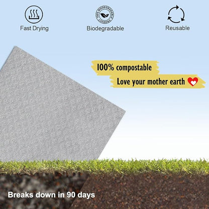 MoLKENE Swedish Dishcloths for Kitchen | 10 Pack Absorbent Cellulose Sponge Cloths Washable | Non-Scratch Reusable Paper Towels Quick Drying Cleaning Rag - Grey
