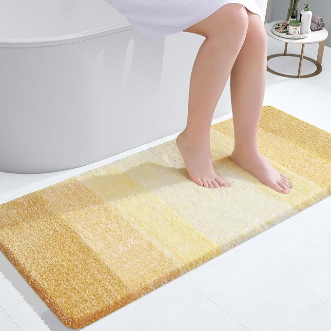 OLANLY Bathroom Runner Rugs Mat 47x24, Extra Soft Absorbent Microfiber Bath Rug, Rubber Backing, Quick Dry, Washable Long Bath Mats for Bathroom, Tub and Shower, Home Decor Accessories, Light Yellow