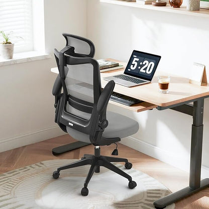 Office Chair, Ergonomic Desk Chair with Adjustable Lumbar Support, High Back Mesh Computer Chair with Flip Up Armrests and Headrest, Executive Task Chair for Home Office Study, 300LBS Capacity