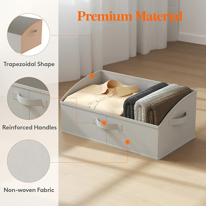 Lifewit Extra Large Trapezoid Closet Storage Bins for Shelf, 6 Packs Non-woven Closet Organizer Baskets with Handles, Foldable Clothes Containers Boxes for Clothing, Book, Purse, 23L, Light Gray
