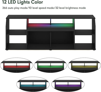 Furinno Jaya TV stand for up to 65 Inch TV, Gaming Enterteinment Center with LED Lights, Living Room Media Console Table, Americano