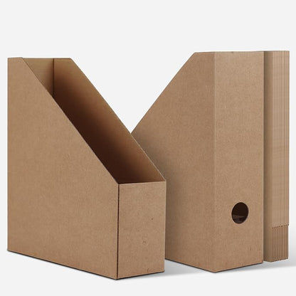 EXYGLO 12 Pack Brown Magazine File Holder, Cardboard Magazine Rack with Label, Foldable Storage Organizer Box for Book, Documents, 10x3.3x12 Inches