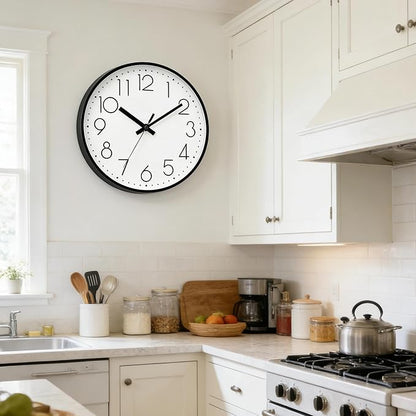 DAXSMY Wall Clock - 10 Inch Silent Non-Ticking Modern 3D Wall Clocks Battery Operated - Decorative Clock for Kitchen, Home Office, Bathroom, Bedroom(White)
