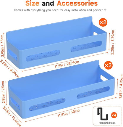 Sevenblue 4 Pack Strong Magnetic Spice Rack for Refrigerator, Multipurpose Magnetic Shelf for Fridge with 4 Hooks for kitchen and Bathroom Organization, Blue