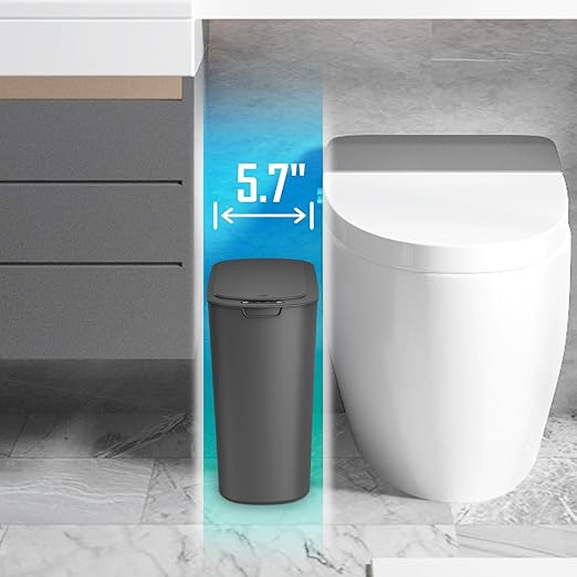 Cesun Automatic Motion Sensor Bathroom Trash Can with Lid, 2.6 Gallon Touchless Trash Bin, Smart Plastic Slim Garbage Can Small Grey Wastebasket for Toilet, Office, rv, Bedroom, Living Room
